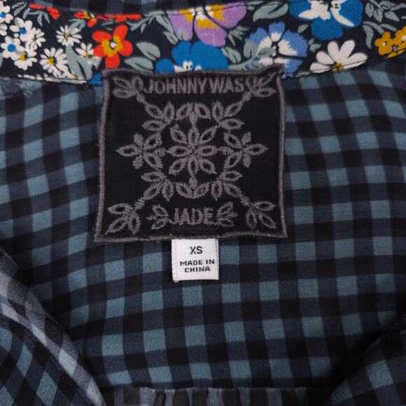 Jade by Johnny Was Jetta Button Down Top Gingham Plaid Sz Extra Small - Picture 5 of 8